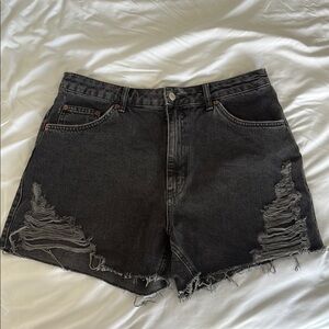 Topshop Black Distressed Denim Shorts
